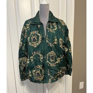 Vintage 80s 90s Sz LG Women's Green Gold Parachute Jacket Zip Up Slade Rococo